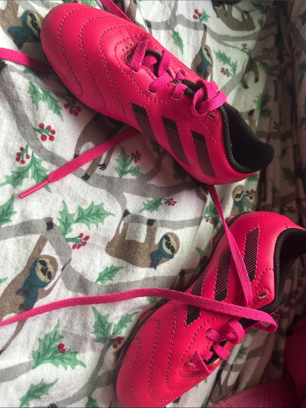 adidas Kids Hot Pink Soccer Sneakers with Black Stripes
